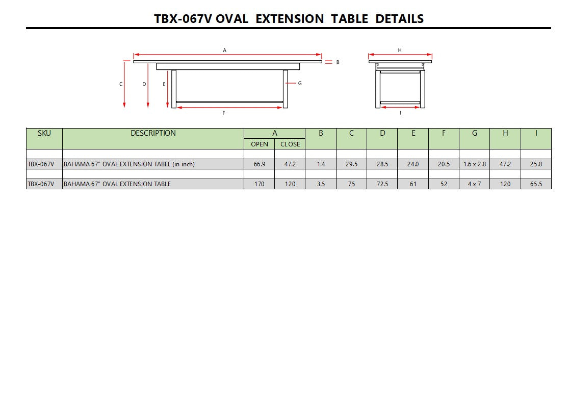 BAHAMA 67″ OVAL EXTENSION TABLE