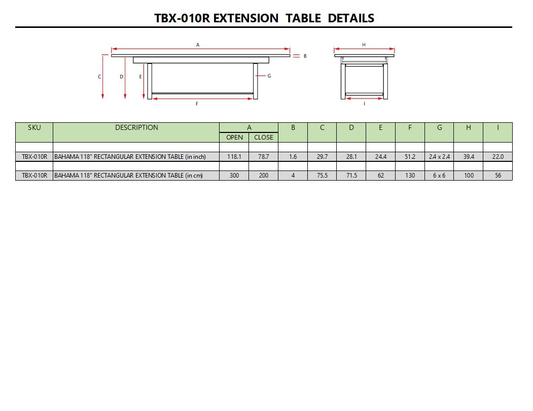 BAHAMA 118″ RECTANGULAR EXTENSION TABLE