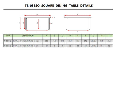BAHAMA 35″ SQUARE BISTRO TABLE