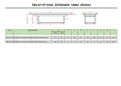BAHAMA 71″ OVAL EXTENSION TABLE EXTRA THICK