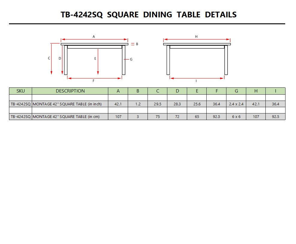 MONTAGE 42″ SQUARE TABLE