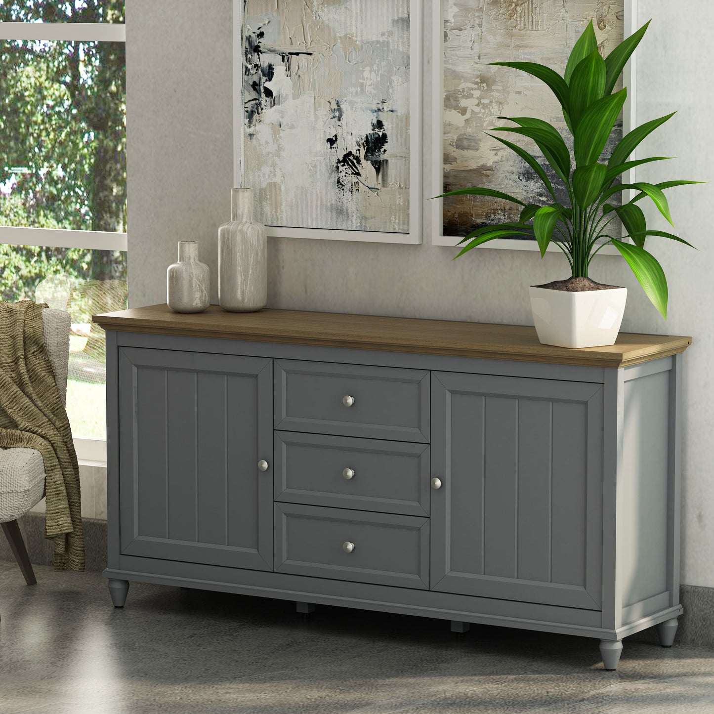 CHENON SIDEBOARD - GREY & BROWN