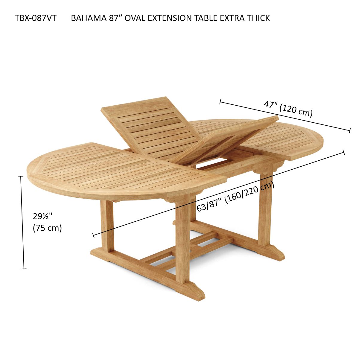 BAHAMA 87″ OVAL EXTENSION TABLE EXTRA THICK