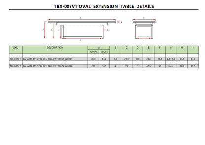 BAHAMA 87″ OVAL EXTENSION TABLE EXTRA THICK