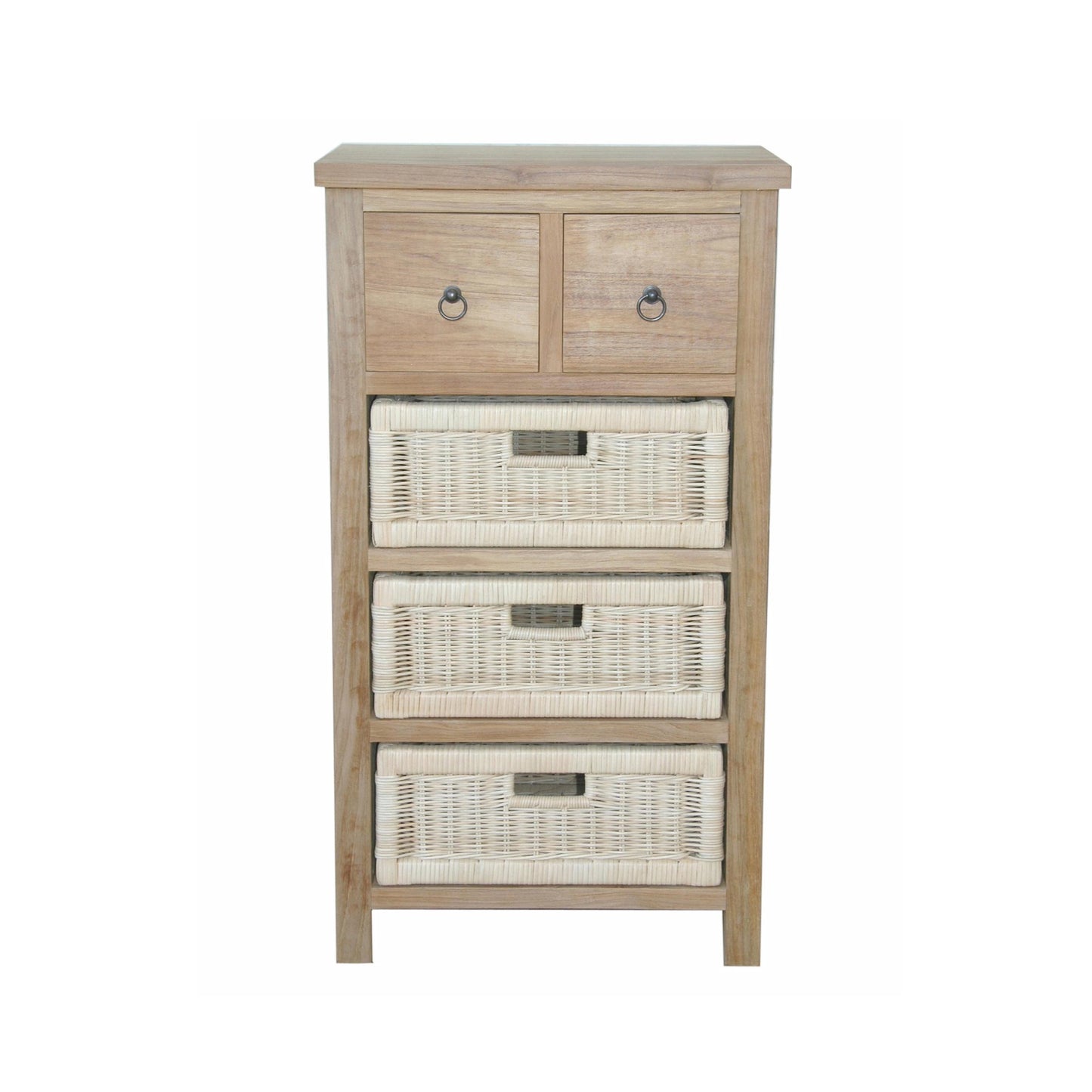 SAFARI OCCASIONAL TABLE WITH DRAWERS & RATTAN BASKET