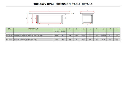 BAHAMA 67″ OVAL EXTENSION TABLE