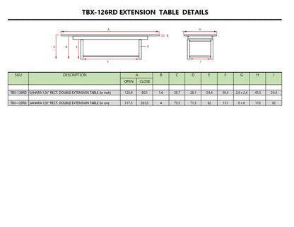 SAHARA 126″ RECTANGULAR DOUBLE EXTENSION TABLE